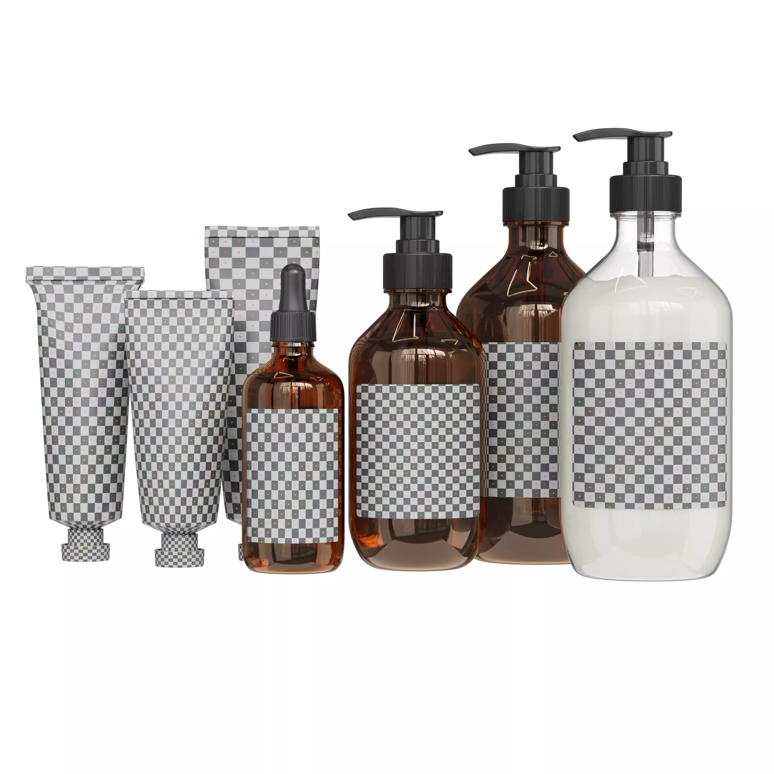 Cosmetic Packaging Set Bottles and Tubes 3D Model Low-poly 3D model