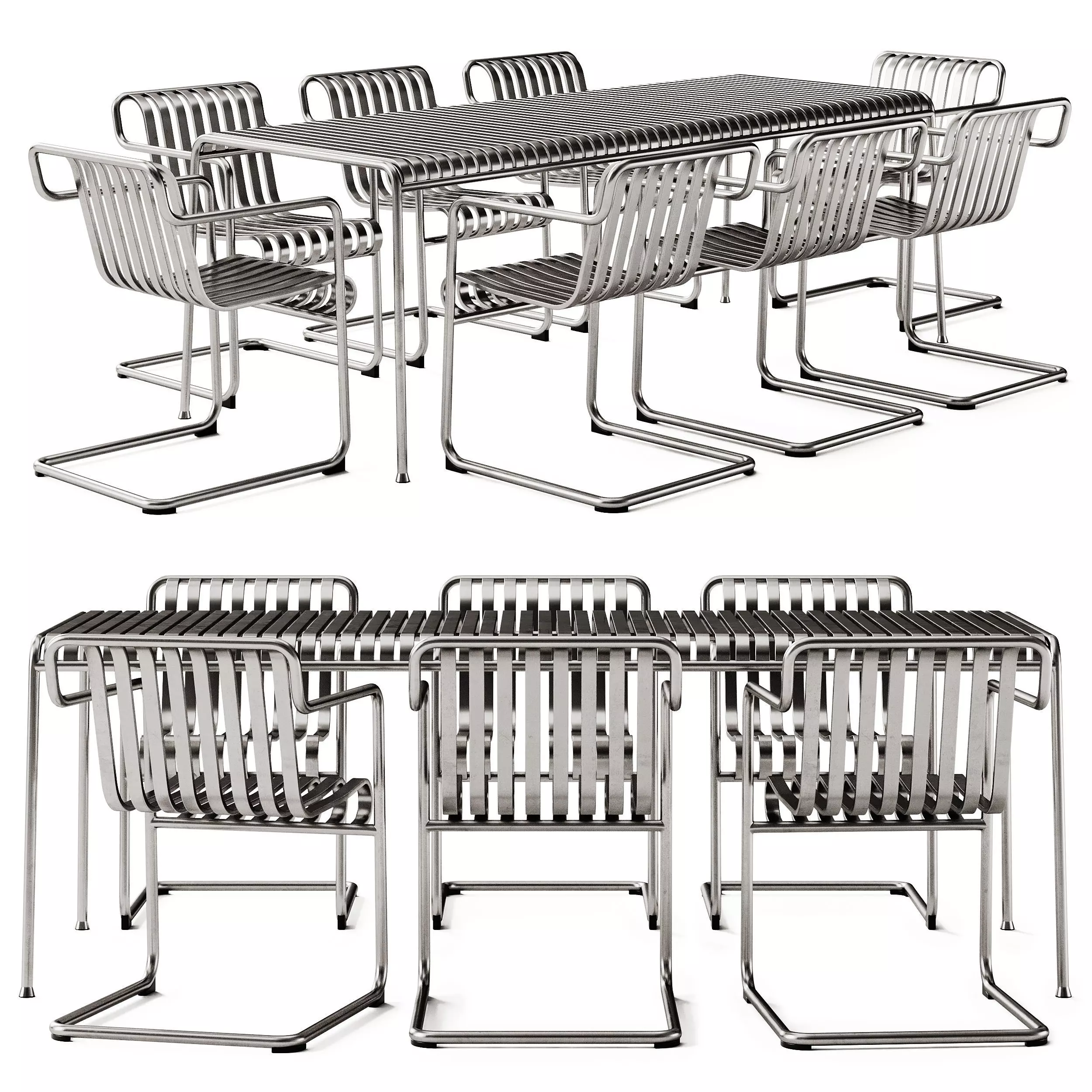 Hay Palissade Dining Table and Armchair 3D model