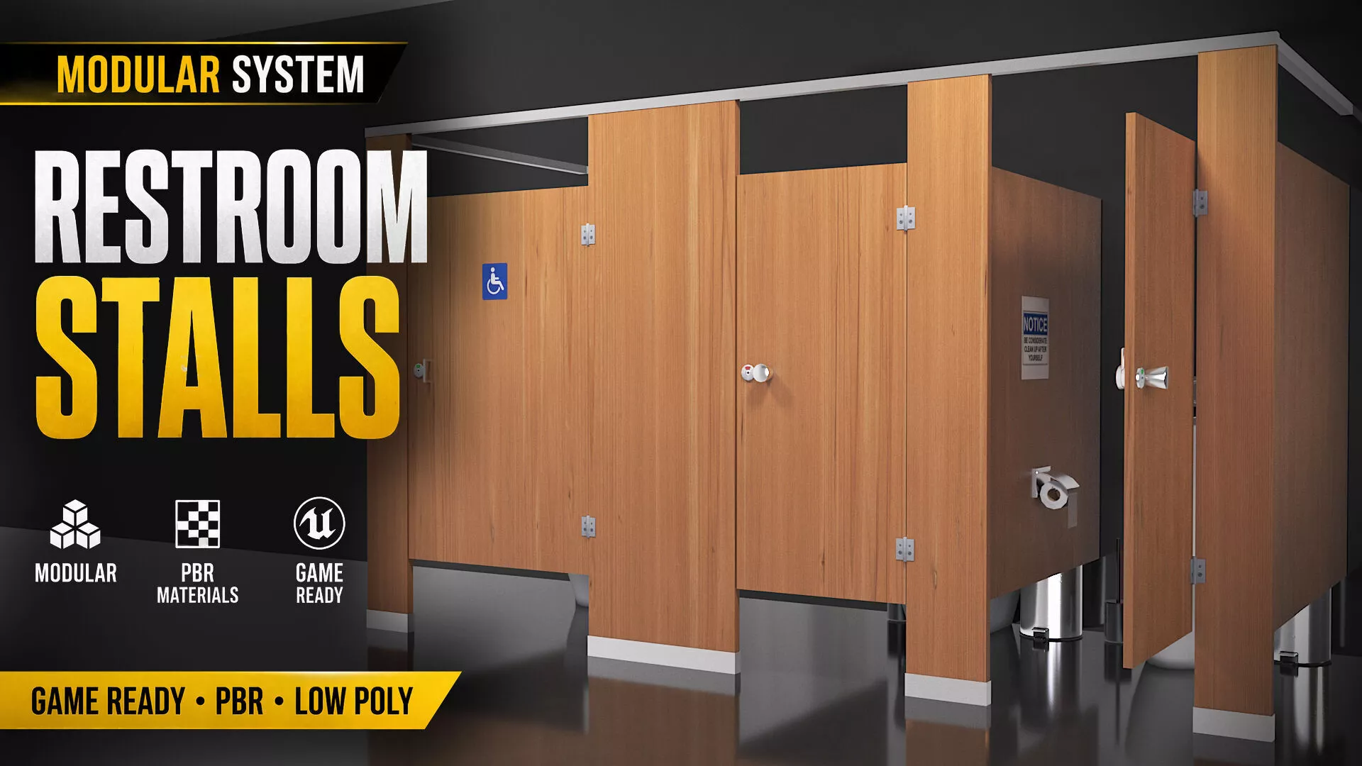 Modular Public Restroom Stall System Accessible ADA Kit Low-poly 3D model
