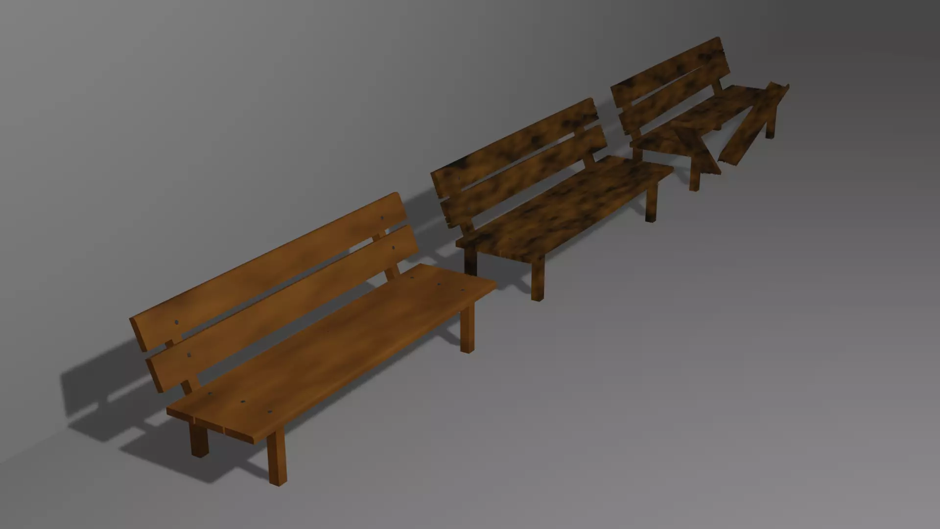 Wooden bench clear old and broken version Free low-poly 3D model