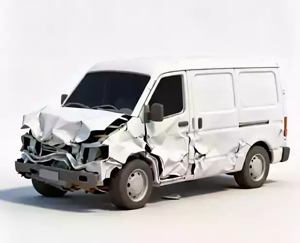 Wrecked White Service Van 3D Model