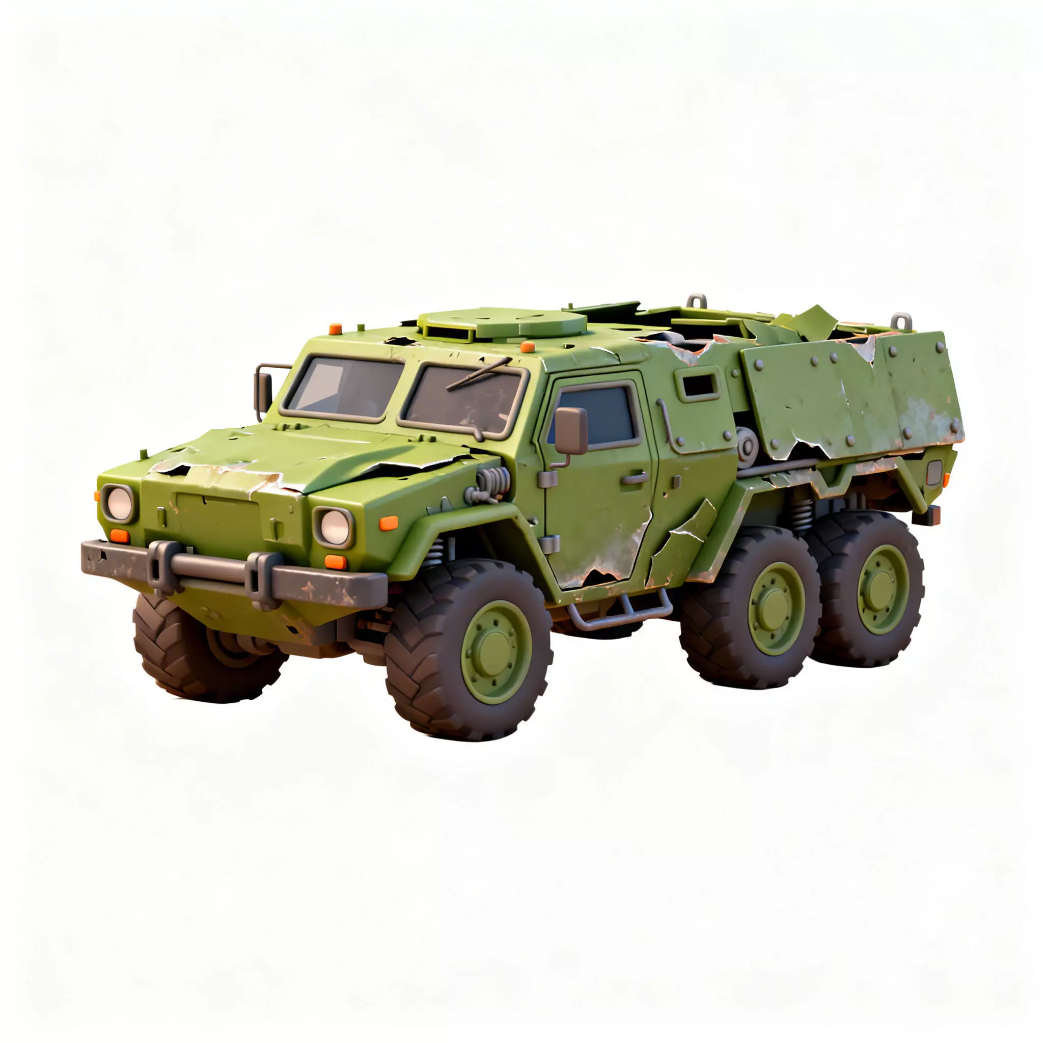 Wrecked Forest Green APC 3D Model Low-poly 3D model