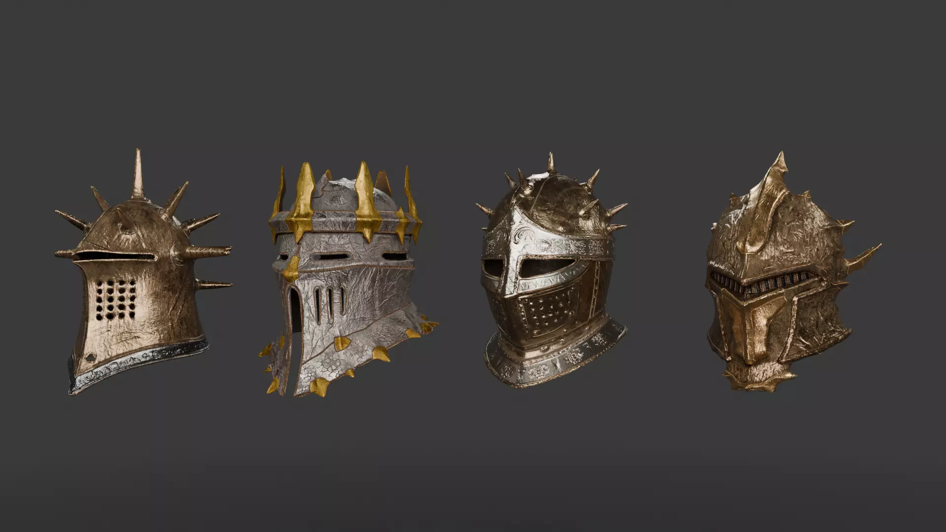 Dark Imperial Spiked Helmets Pack Low-poly 3D model
