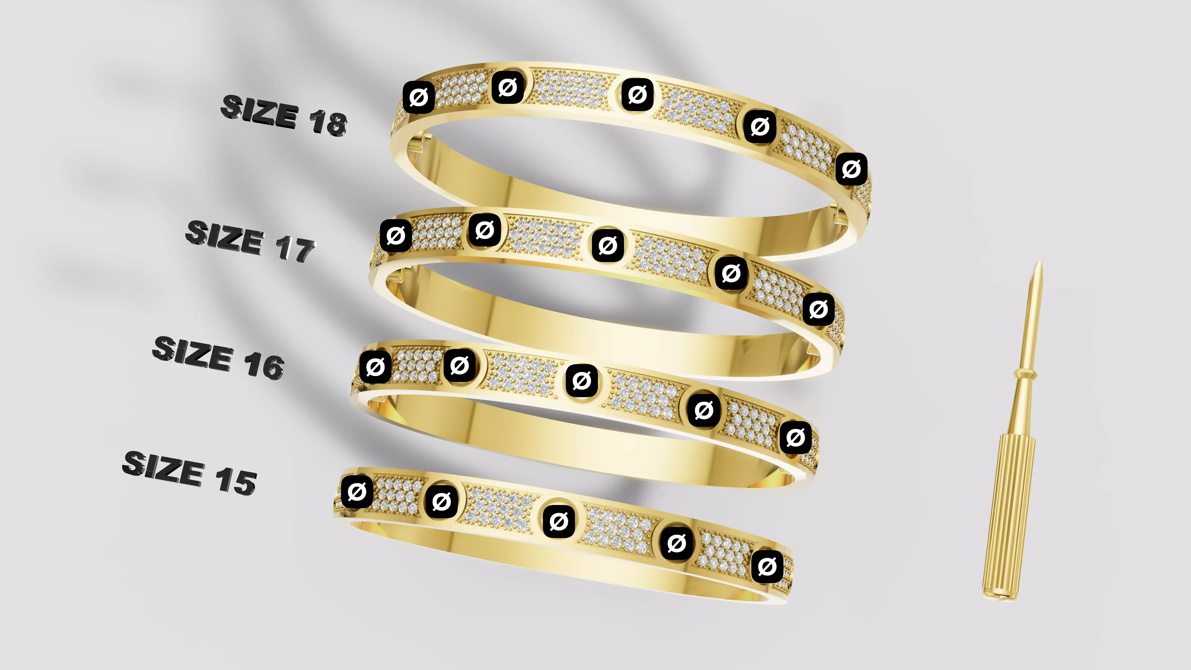 Screw Love Bracelet With Diamonds Sizes 15 16 17 18 3D print model