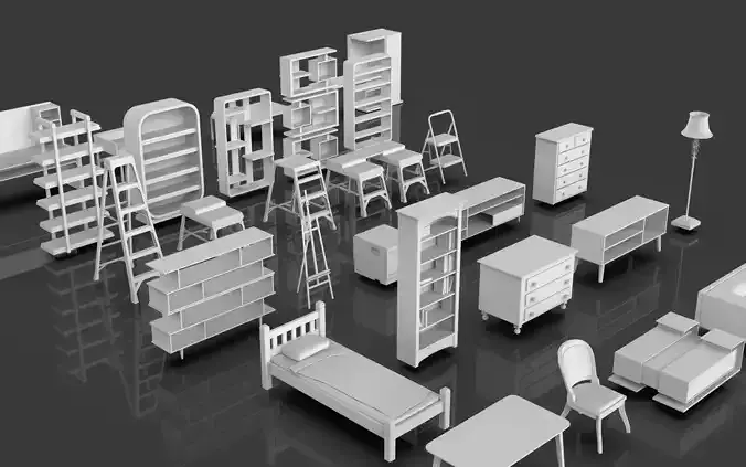 Low Poly Furniture Pack - 5 - 30 Props  Low-poly 3D model 4