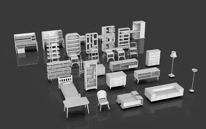 Low Poly Furniture Pack - 5 - 30 Props  Low-poly 3D model 2