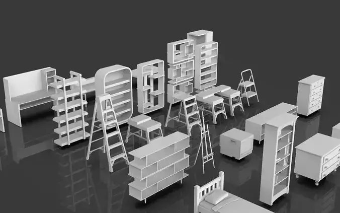 Low Poly Furniture Pack - 5 - 30 Props  Low-poly 3D model 6