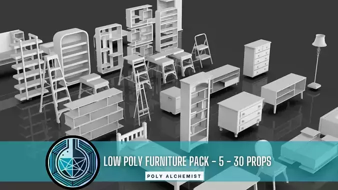 Low Poly Furniture Pack - 5 - 30 Props Low-poly 3D model