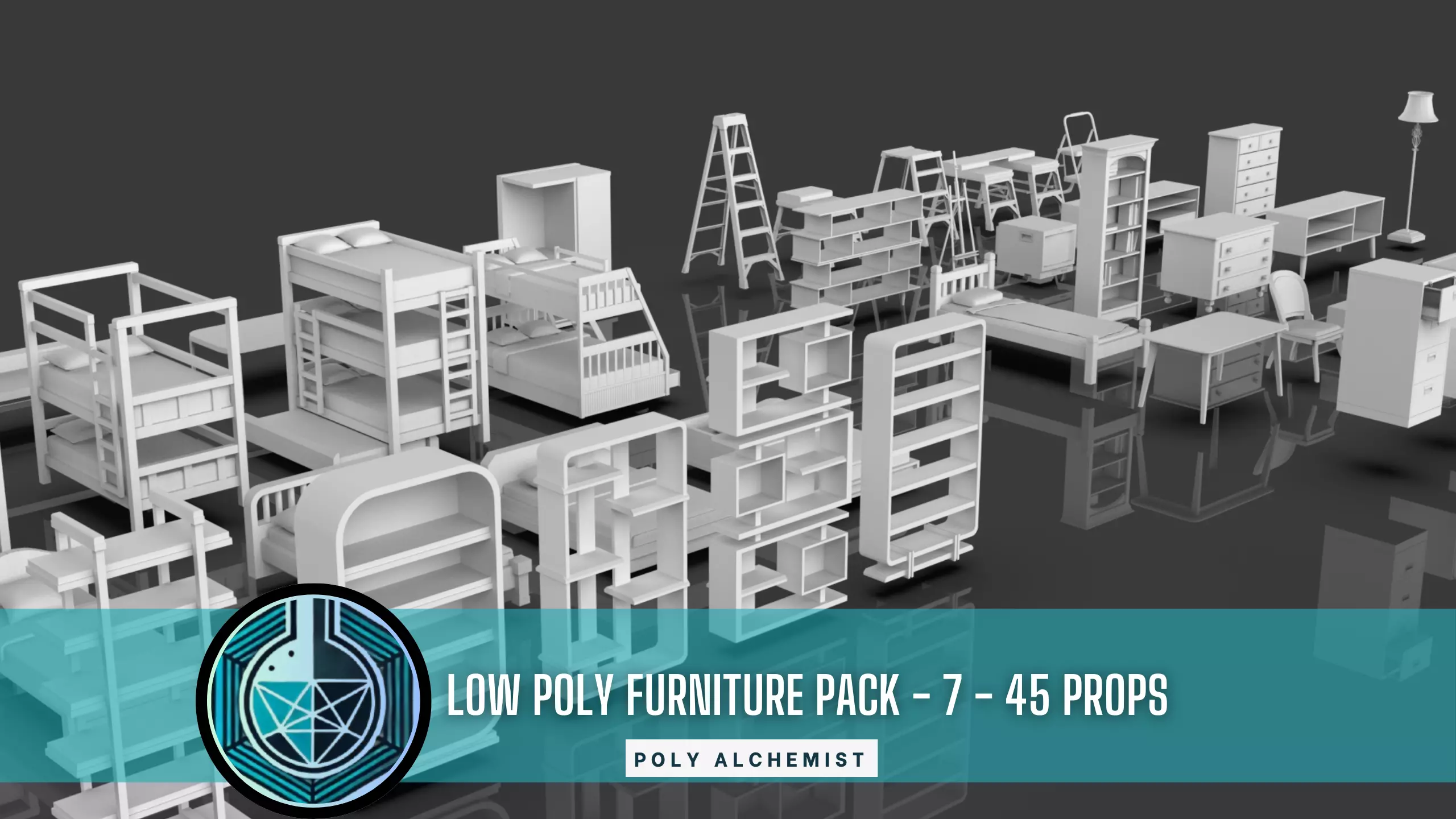 Low Poly Furniture Pack - 7 - 45 Props Low-poly 3D model