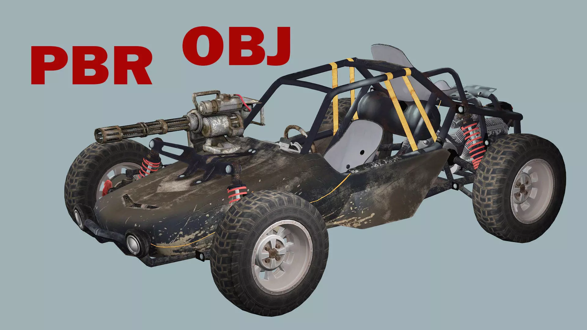 Post-Apocalypse Buggy Car B With Gunholder 3D Model Low-poly 3D model