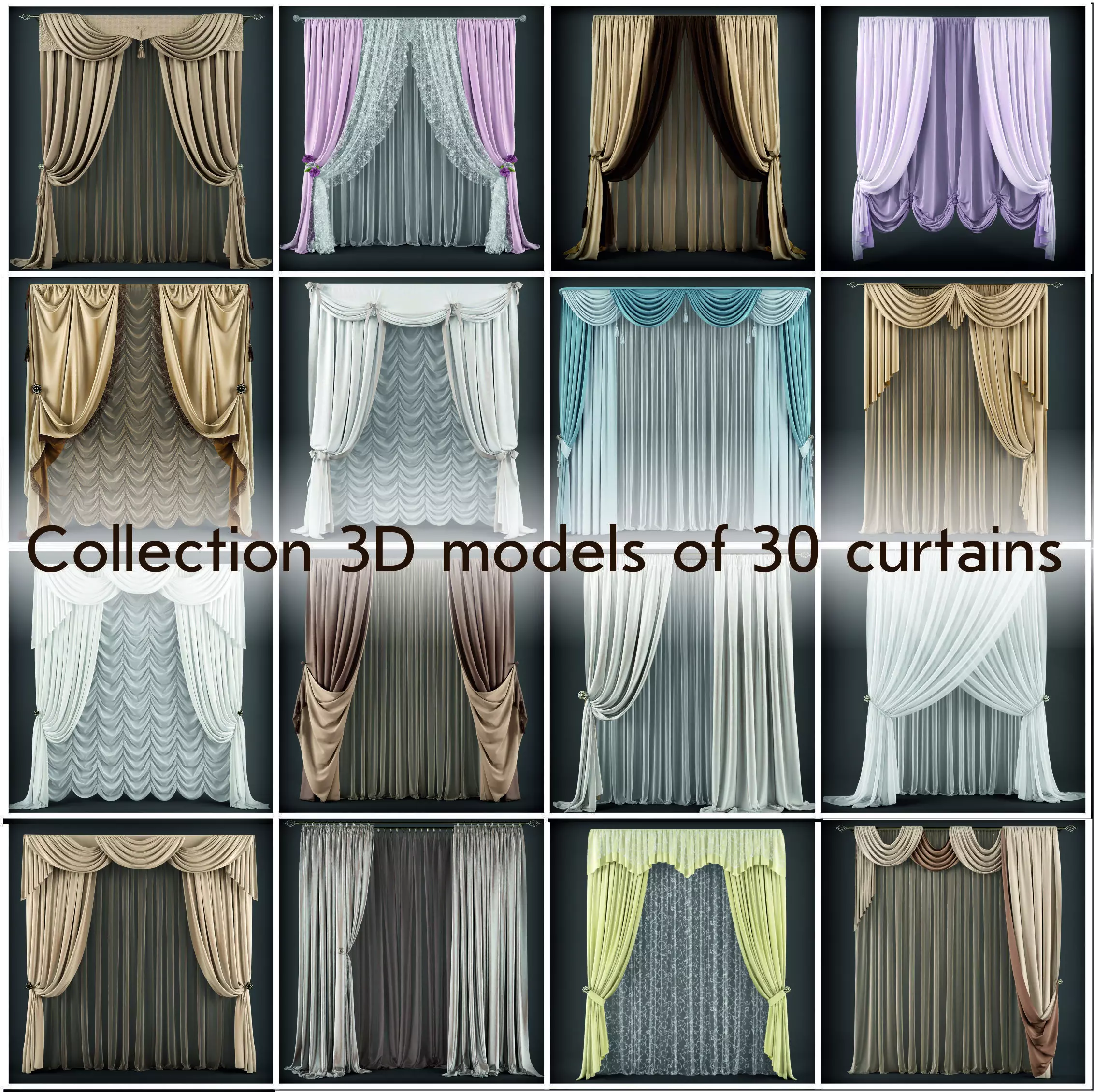 Collection 3D models of 30 curtains-1 Low-poly 3D model_0