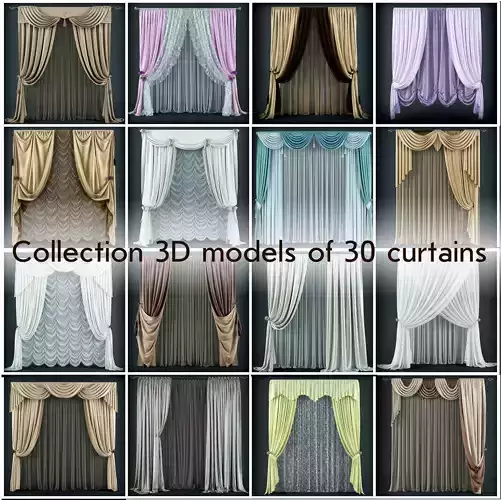Collection 3D models of 30 curtains-1 Low-poly 3D model