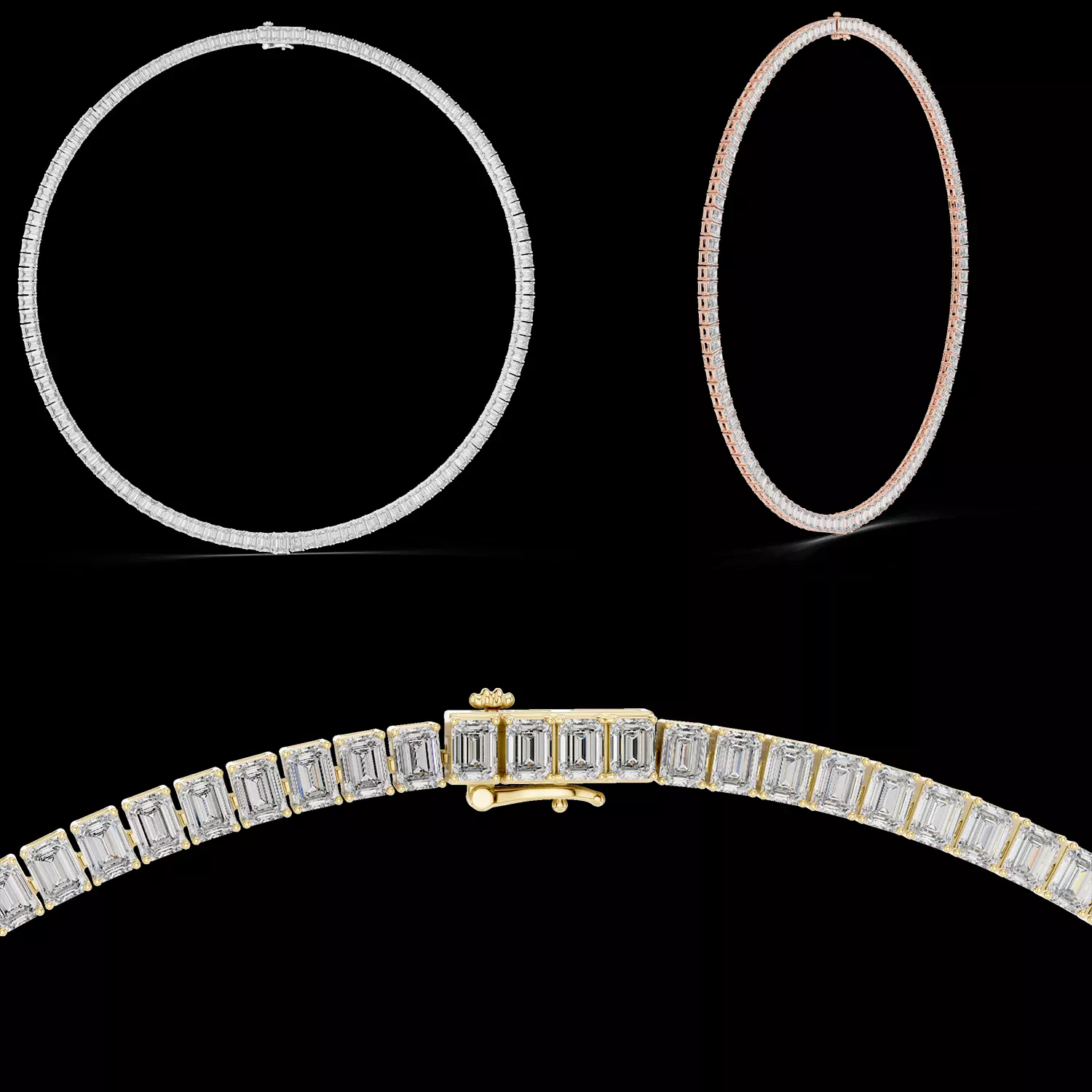 Emerald Cut Diamond Tennis Necklace 3DM STL 3D print model