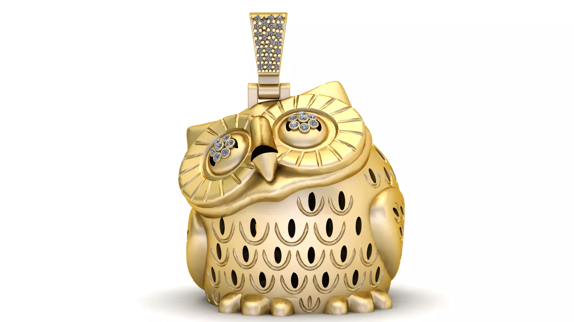 Gold Owl Pendant with Diamond Eyes 3D print model