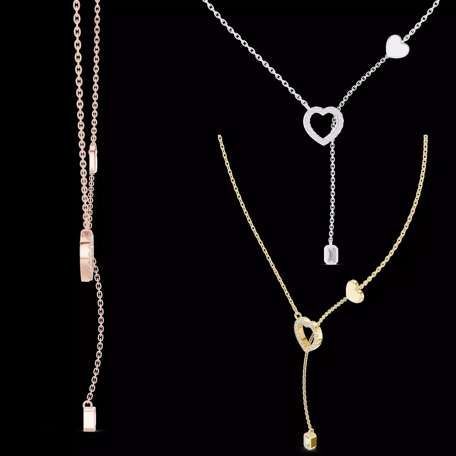 Diamond Heart Y Necklace Pendant 3DM STL 3D print model