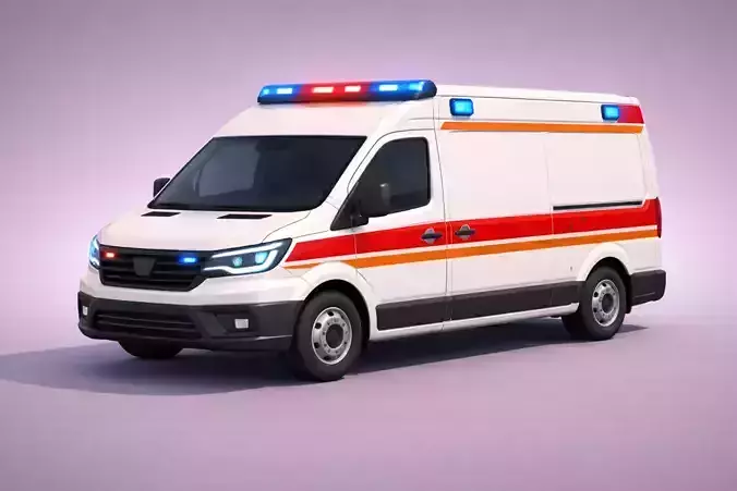 Low Poly Generic Ambulance Vehicle Model PBR Texture