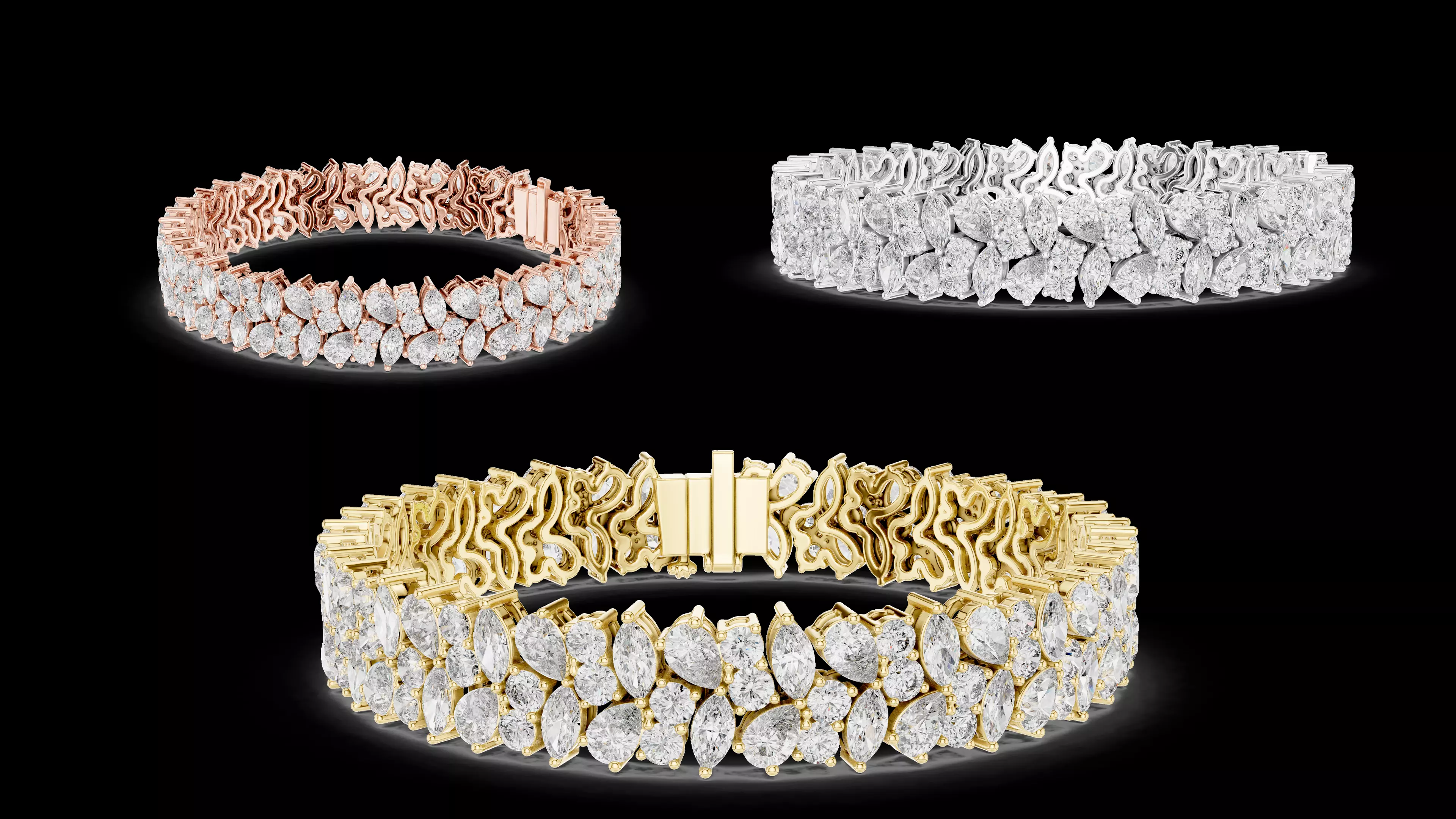 Marquise Diamond Wide Bracelet 3DM STL CAD 3D print model