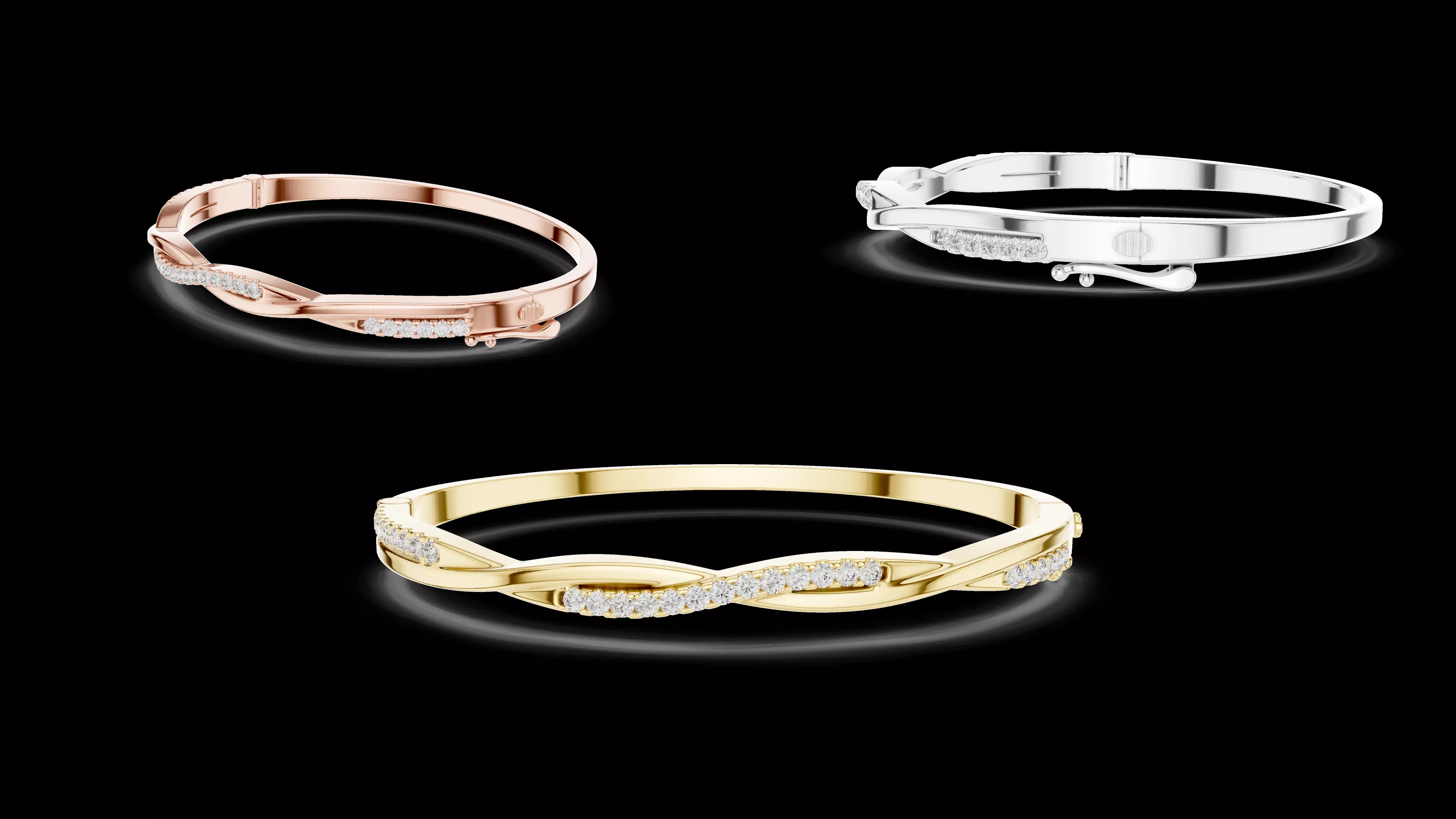 Twisted Diamond Bangle Bracelet 3DM STL CAD 3D print model