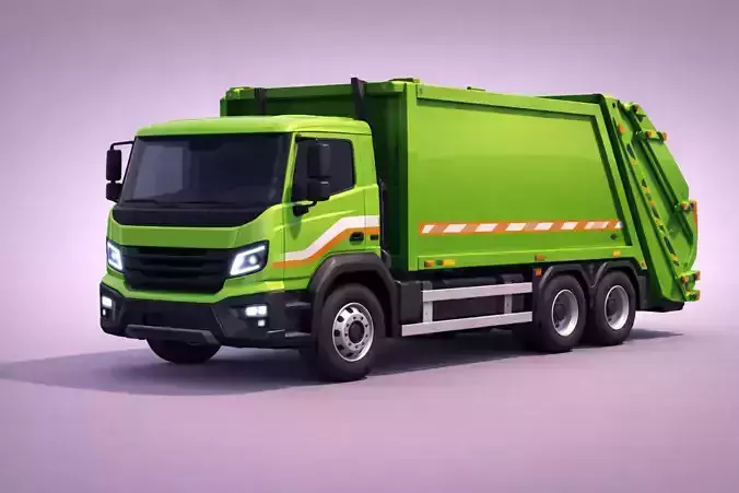 Low Poly Generic Garbage Truck Vehicle PBR Texture