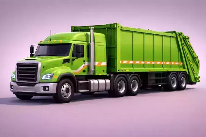 Low Poly Garbage Semi Truck Vehicle PBR Texture