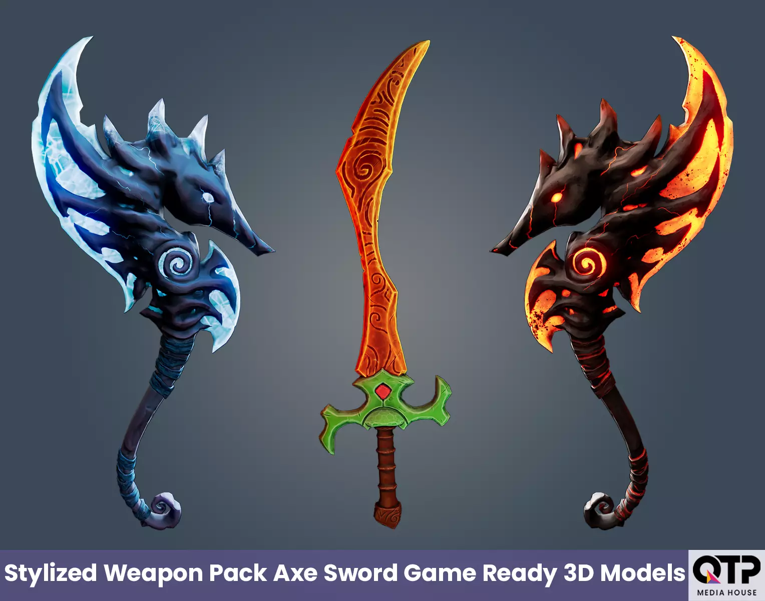 Stylized Weapon Pack Axe Sword Game Ready 3D Models Low-poly 3D model