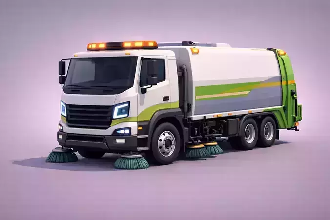 Low Poly Street Sweeper Service Vehicle PBR Texture