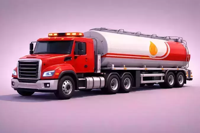 Low Poly Fuel Tanker Truck Vehicle Model PBR Texture