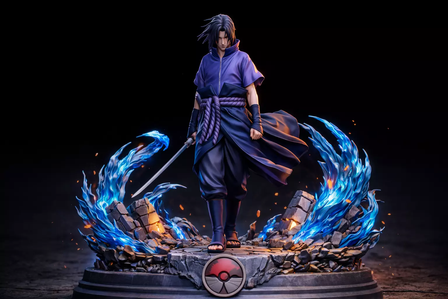 Figurine Sasuke STL Figurine Socle Diorama 3D print model