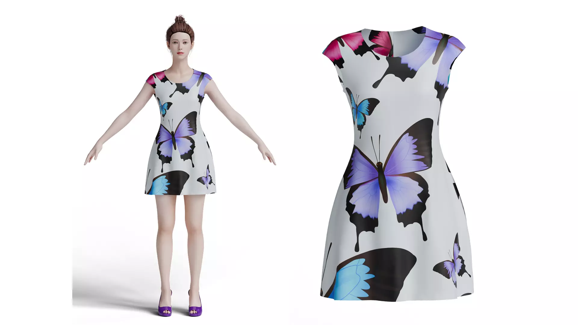 Butterfly Bloom A-Line Dress 3D model