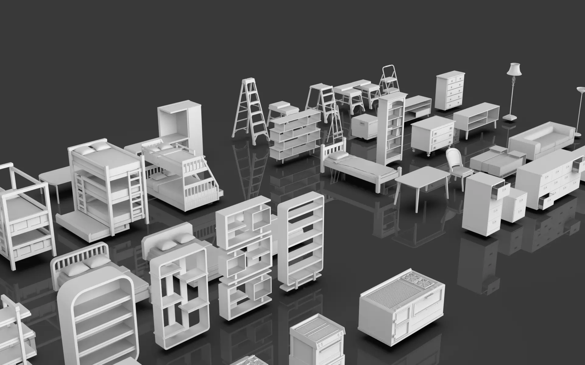 Low Poly Furniture Pack - 8 - 50 Props Low-poly 3D model