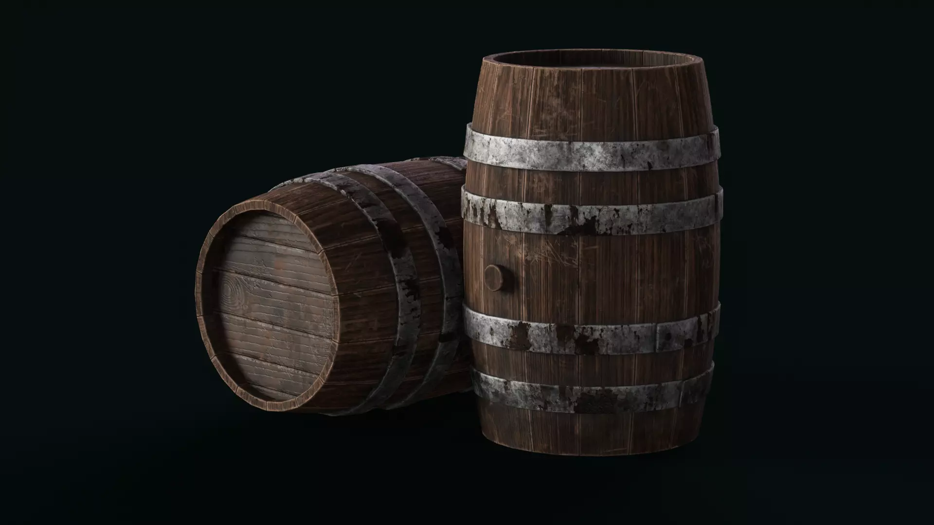 Medieval Wooden Barrel Low-poly 3D model