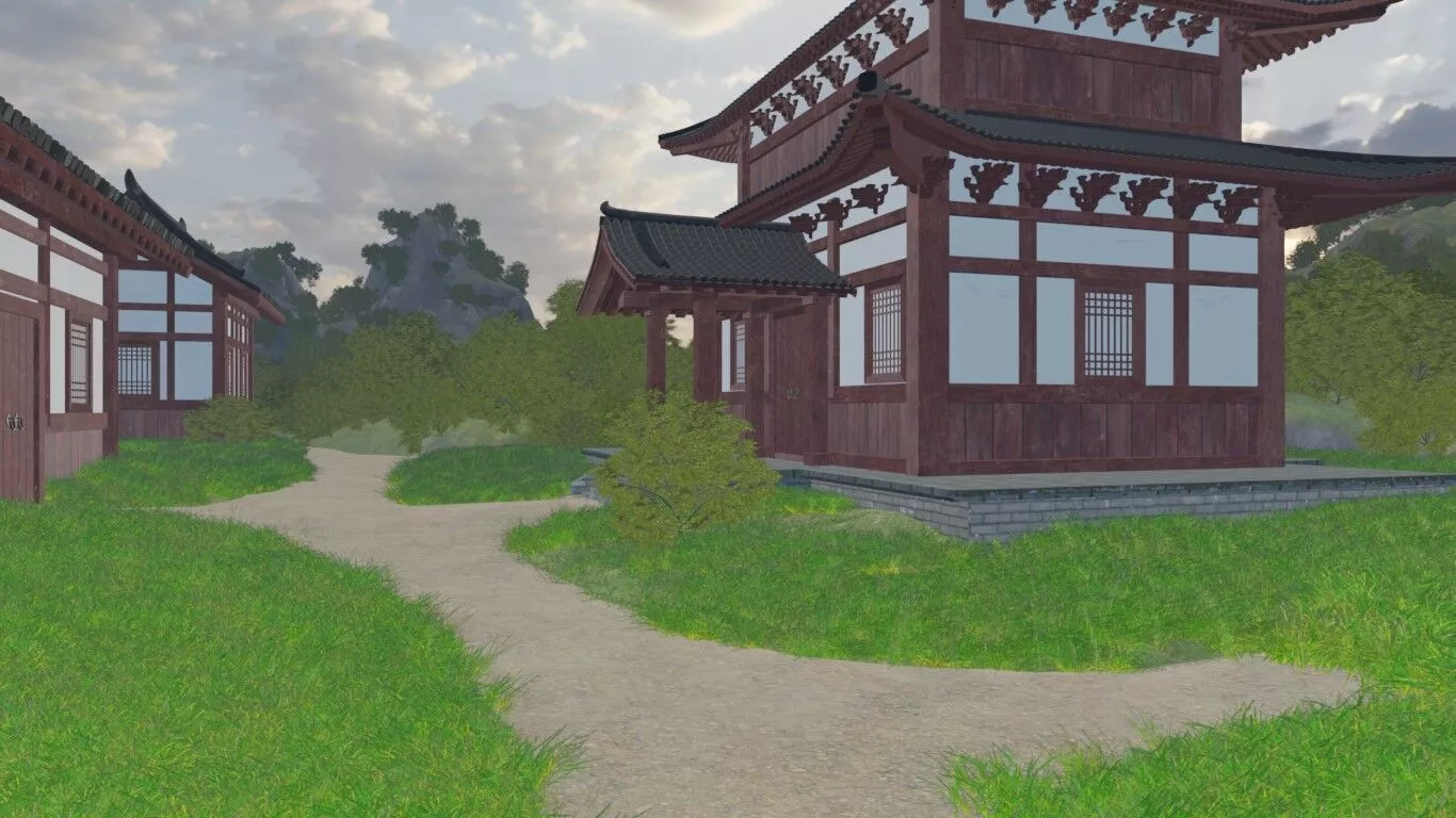 Coastal Village On Island 3D model