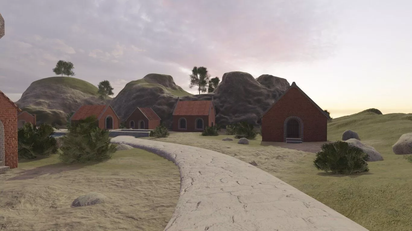 Coastal Village At Dusk 3D model