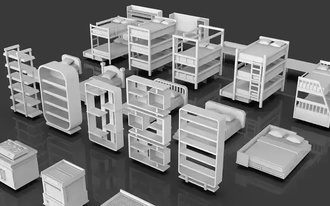 Low Poly Furniture Pack - 9 - 55 Props  Low-poly 3D model 7