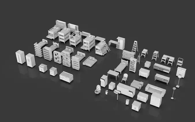 Low Poly Furniture Pack - 9 - 55 Props  Low-poly 3D model 3