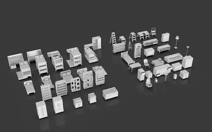 Low Poly Furniture Pack - 9 - 55 Props  Low-poly 3D model 2