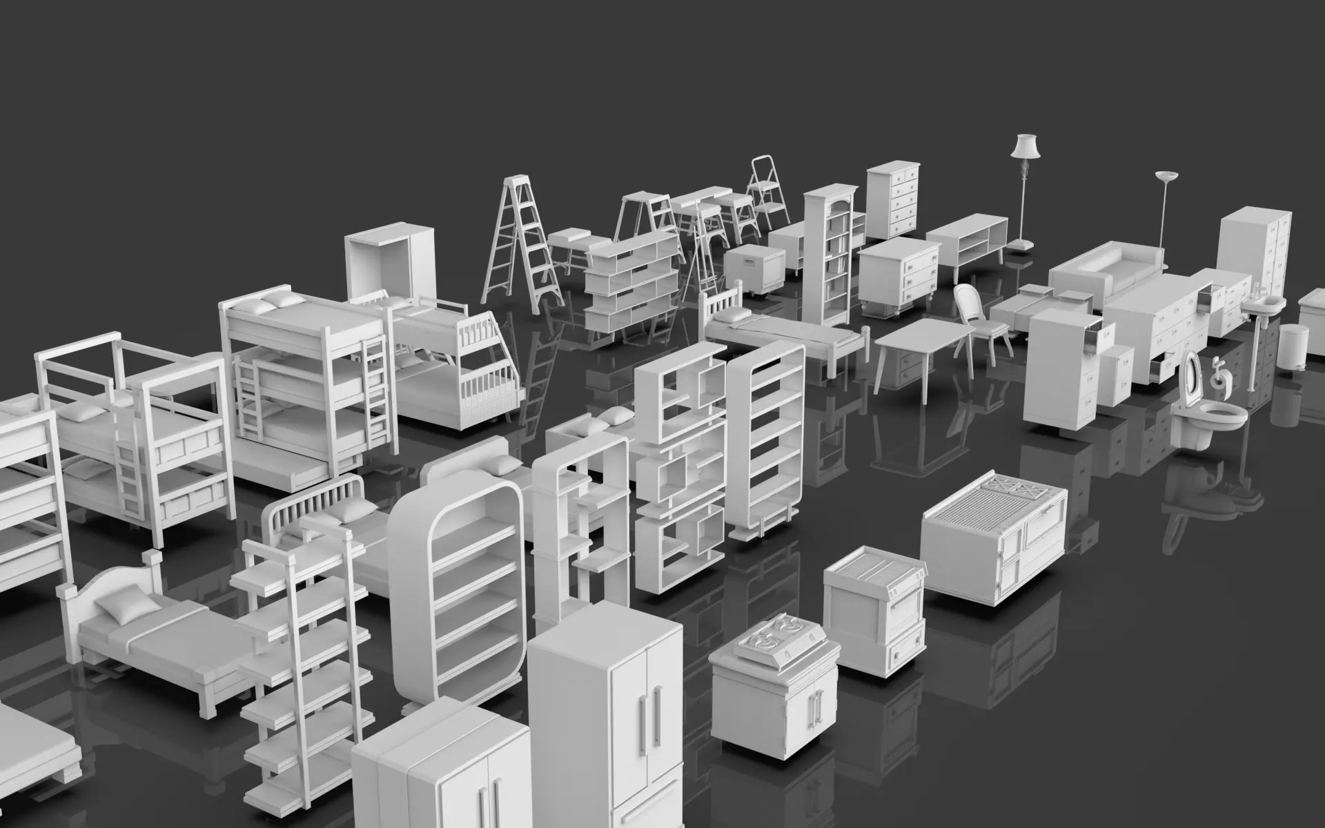 Low Poly Furniture Pack - 9 - 55 Props Low-poly 3D model