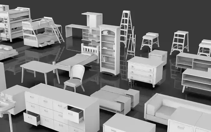Low Poly Furniture Pack - 9 - 55 Props  Low-poly 3D model 6