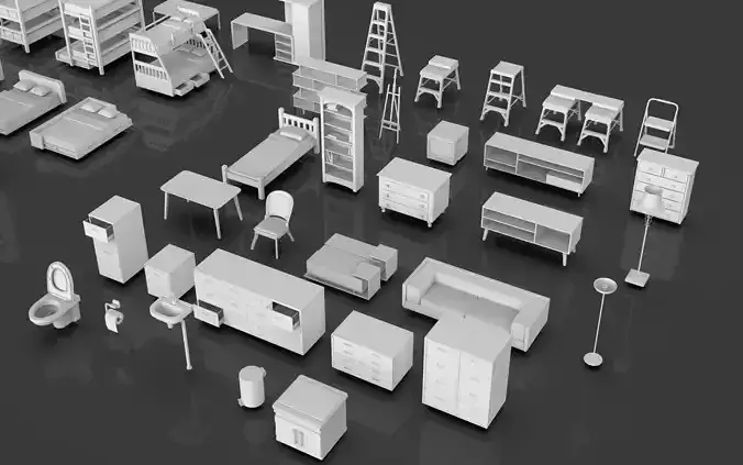 Low Poly Furniture Pack - 9 - 55 Props  Low-poly 3D model 5