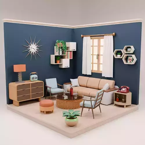 Stylized Isometric Living Room Free Sample free VR / AR / low-poly 3D ...