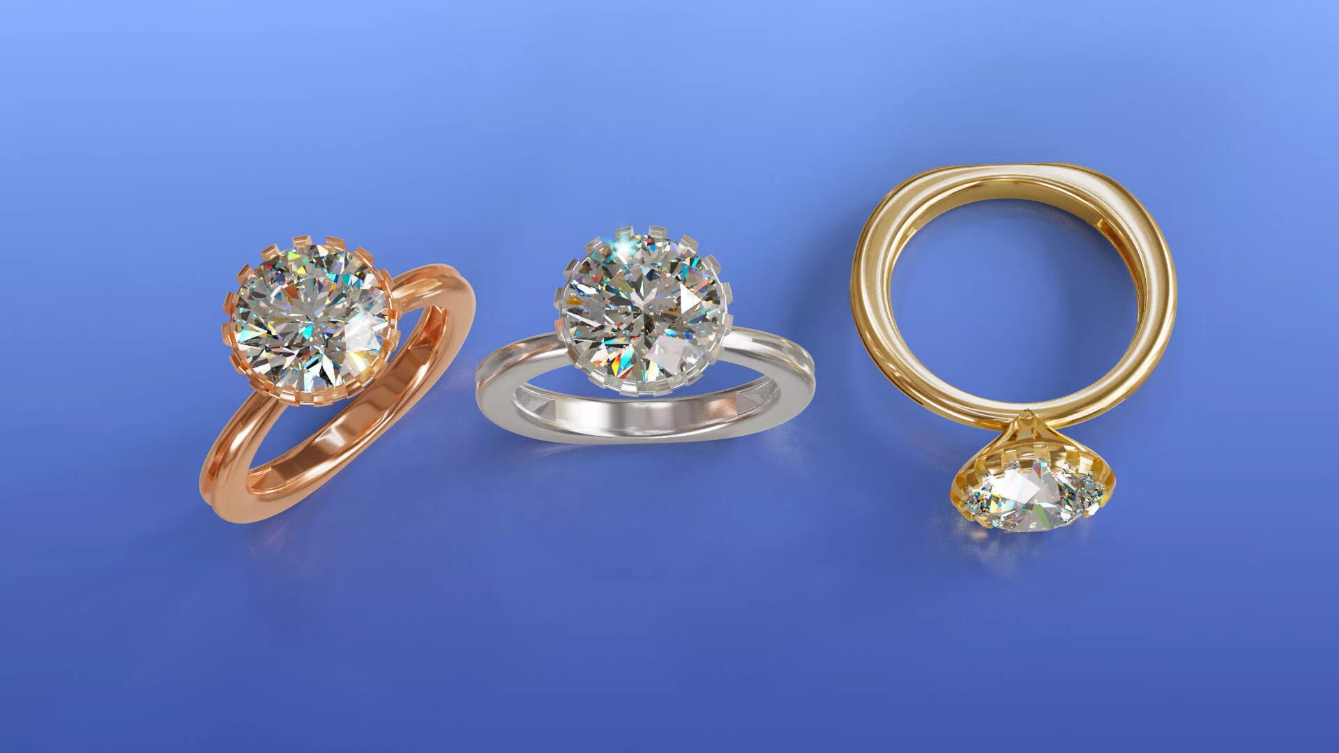 Classic Round Solitaire Engagement Ring Crown Basket Setting 3D print model