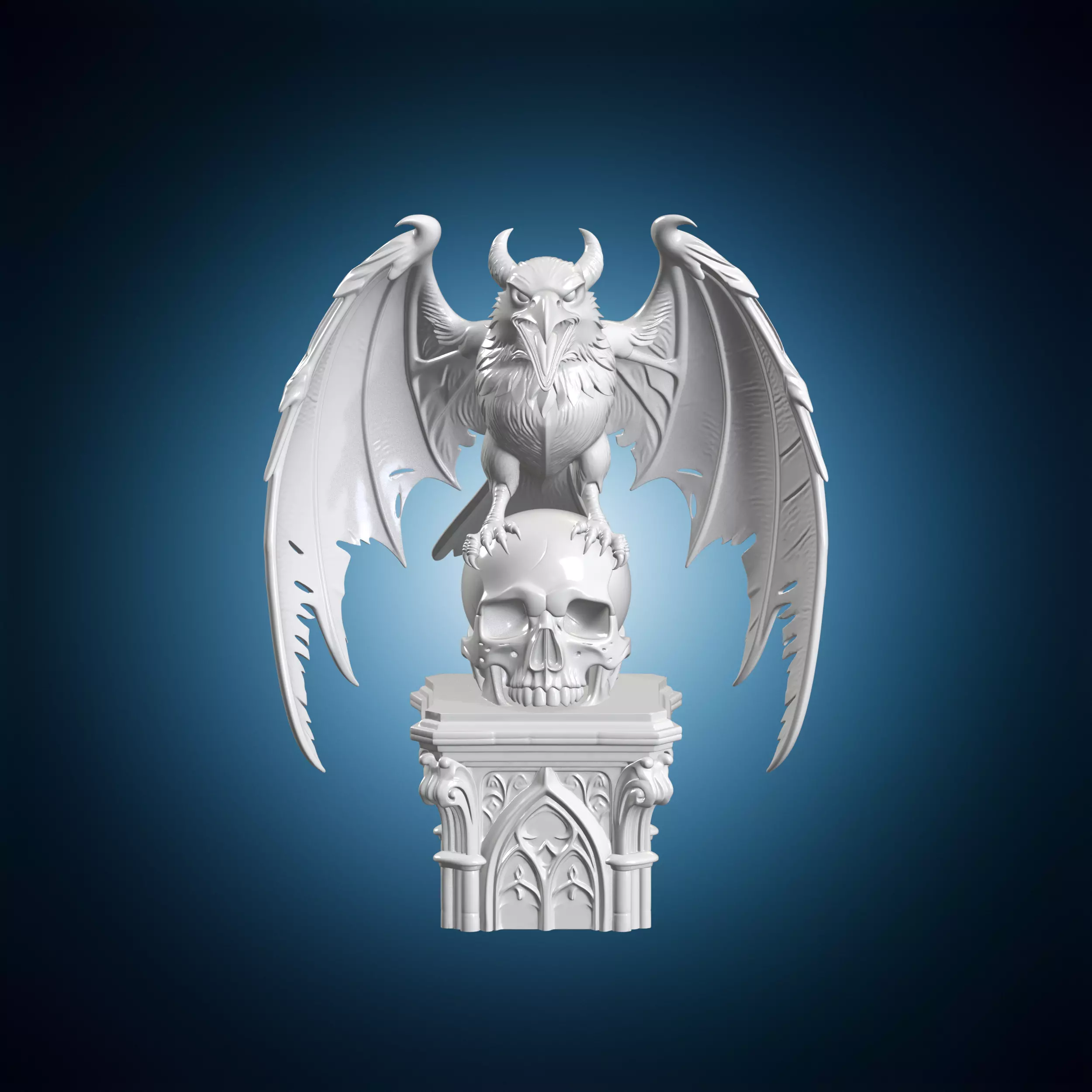Gargoyle Raven on Skull 3D print model
