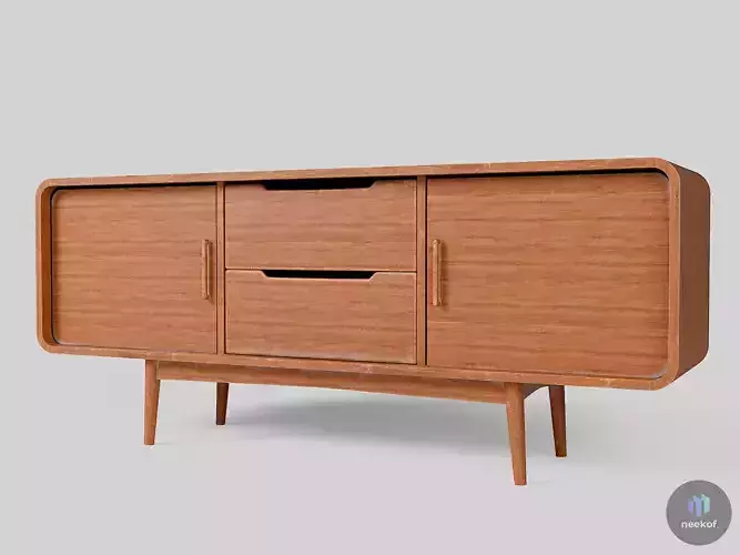 Mid-Century Modern Sideboard Credenza TV Unit - Wood Cabinet 3D model 2