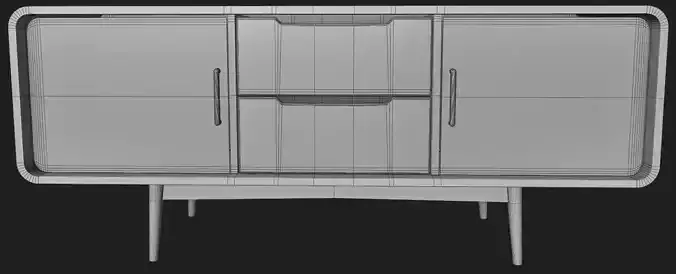 Mid-Century Modern Sideboard Credenza TV Unit - Wood Cabinet 3D model 5