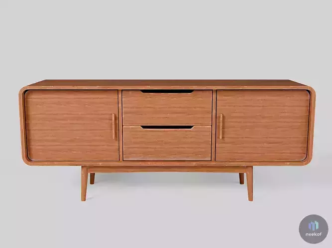 Mid-Century Modern Sideboard Credenza TV Unit - Wood Cabinet 3D model 7