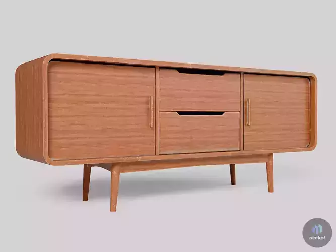 Mid-Century Modern Sideboard Credenza TV Unit - Wood Cabinet 3D model 3