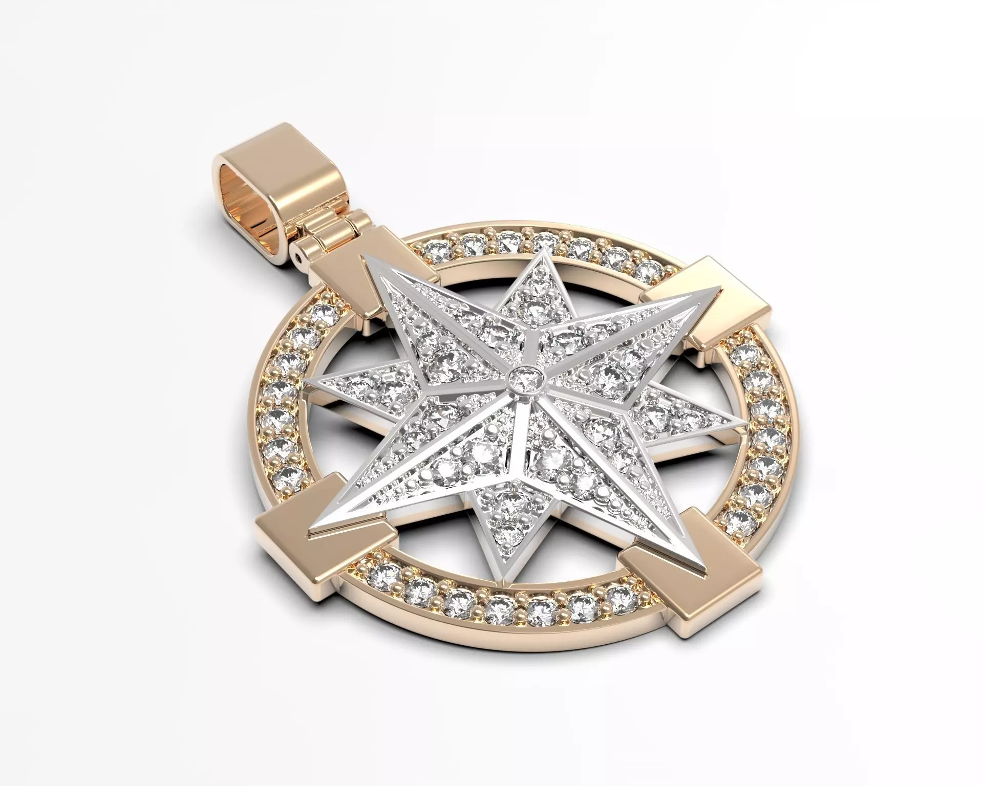 Compass Star Pave Pendant 3D print model