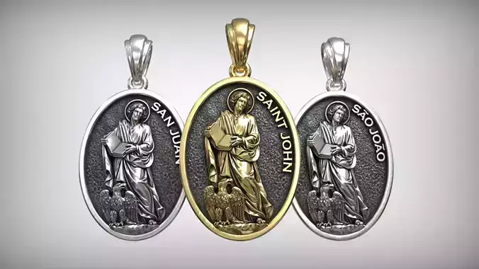 Saint John with Eagle St John the Evangelist Religious Medallion