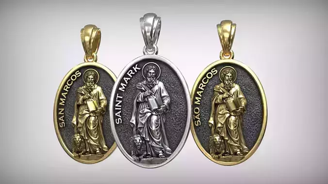 Saint Mark with Lion St Mark the Evangelist Religious Medallion