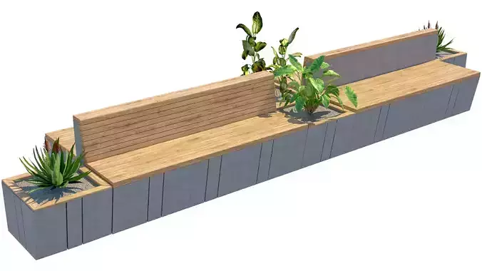 outdoor modern wood concrete bench with planter